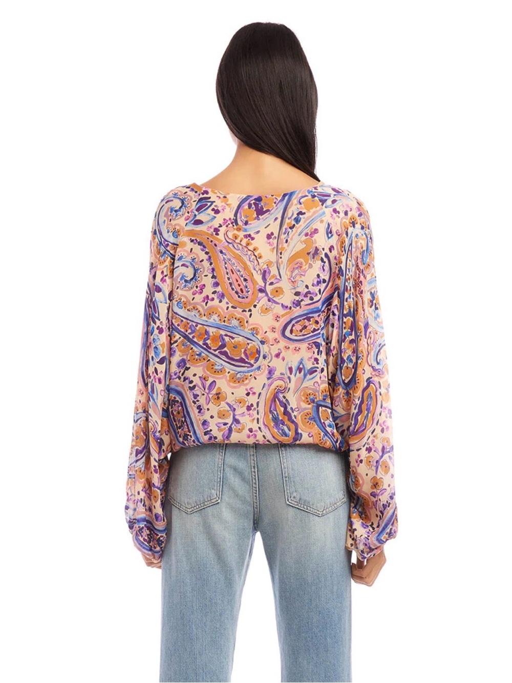 Karen Kane Majestic Magenta Paisley Blouse Top Size S NWT Balloon Sleeve - Picture 2 of 10